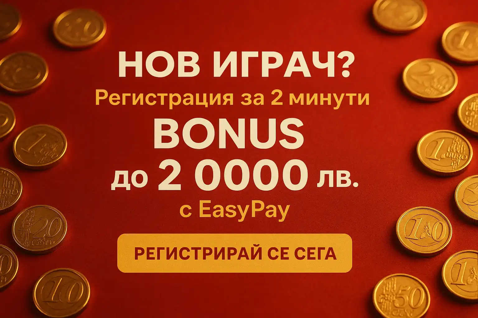 Казино банер с бонус до 2 000 лв. и регистрация